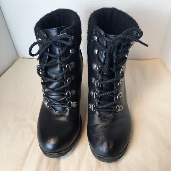 Bamboo Rattle Womens Faux Leather Lace Up Heels Ankle‎ Boots Size 9 Black - Picture 3 of 9